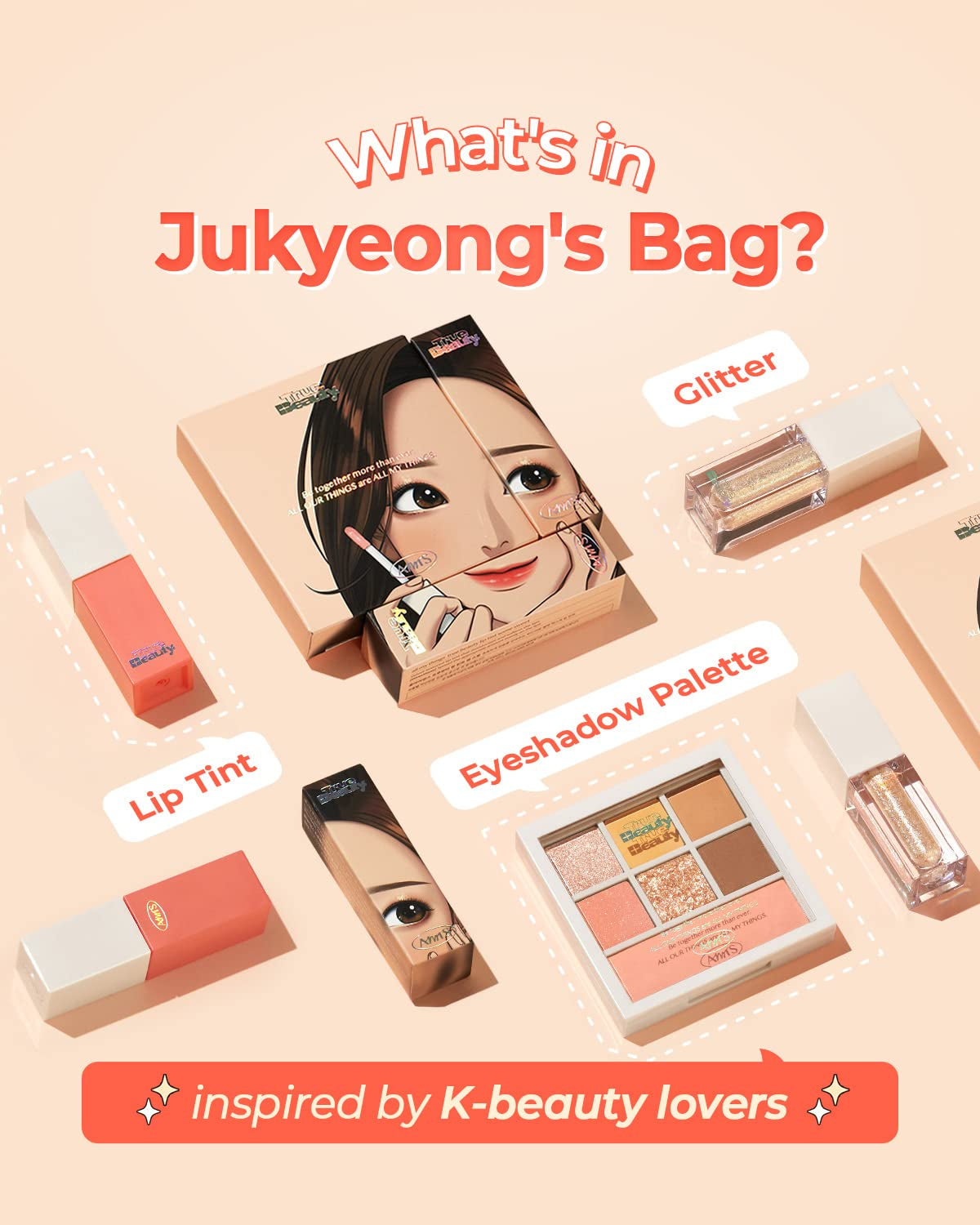 AMTS Webtoon True Beauty - 02 Some Sweet Glitter | Liquid Pink Gold Chunky Glitter Eyeshadow | Highlighter, K-Drama Korean Makeup, Highly Pigmented, Long Lasting Shimmer (Some Sweet)