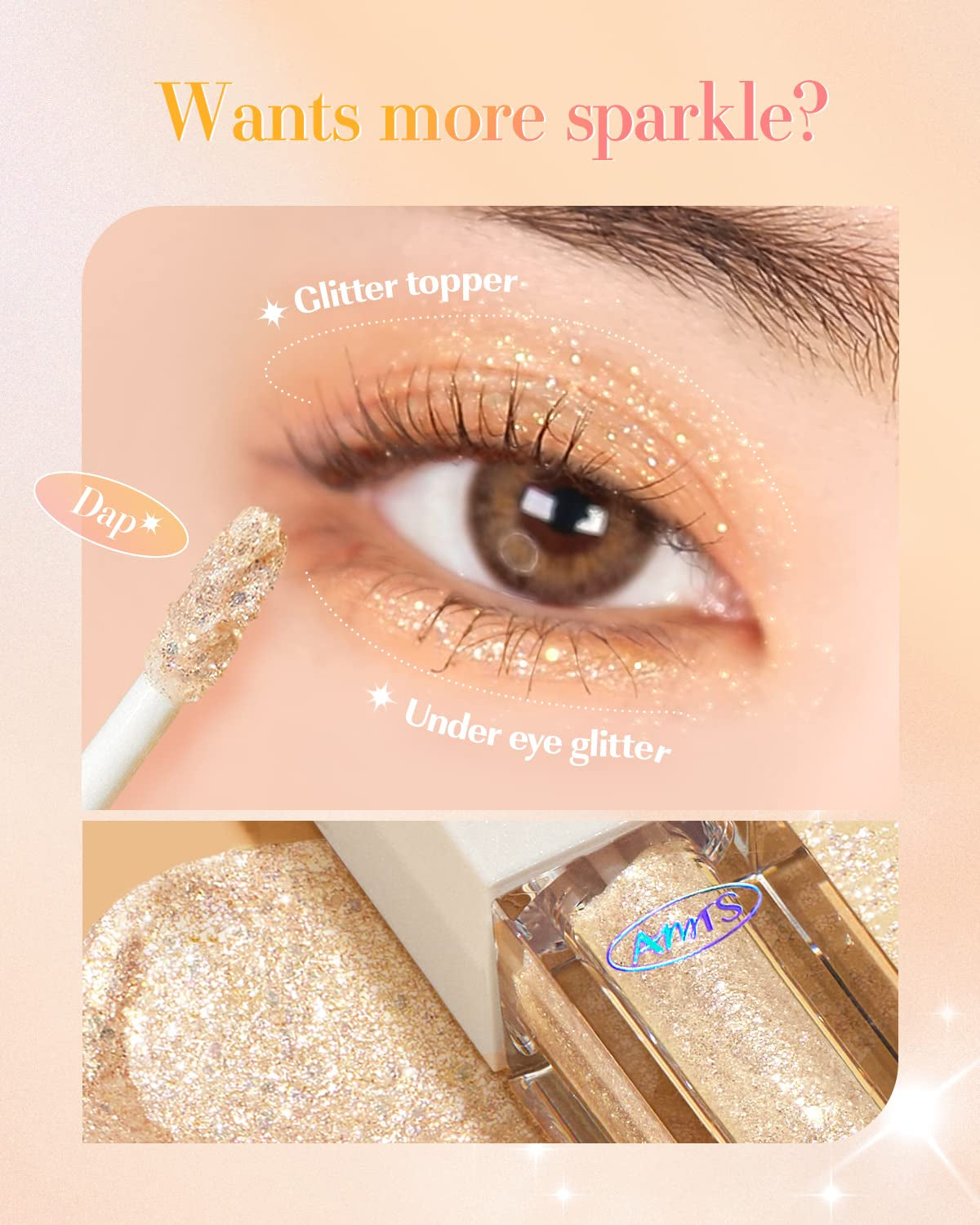 AMTS Webtoon True Beauty - 02 Some Sweet Glitter | Liquid Pink Gold Chunky Glitter Eyeshadow | Highlighter, K-Drama Korean Makeup, Highly Pigmented, Long Lasting Shimmer (Some Sweet)