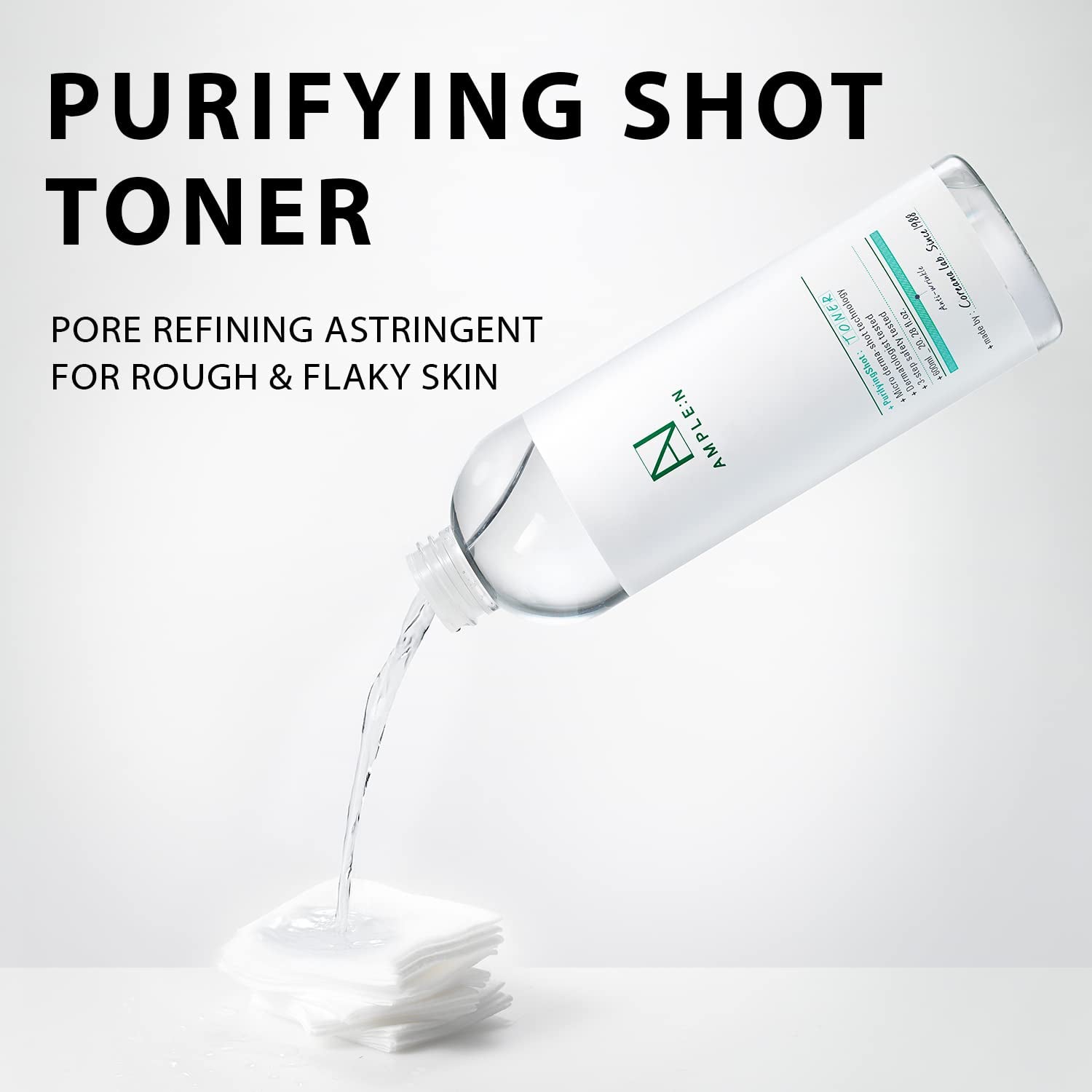 Ample:N Purifying Shot Toner - Korean AHA, PHA Pore Refining Face Toner for Oily and Acne Skin - Refreshing Pore Tightening Astringent – Removes Dead Skin Cells - 20.3 Fl.Oz.