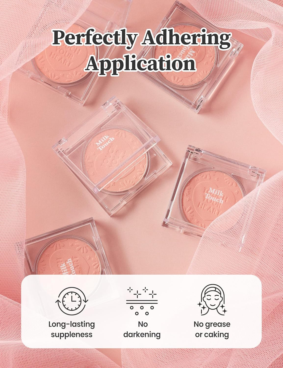 MILKTOUCH Touch My Cheek in Bloom Blush Sunset Rose | Face Blushes Compact Powder Makeup, Oil Absorbing Face Powder for Oily Skin Korean Blush (0.18 Oz)