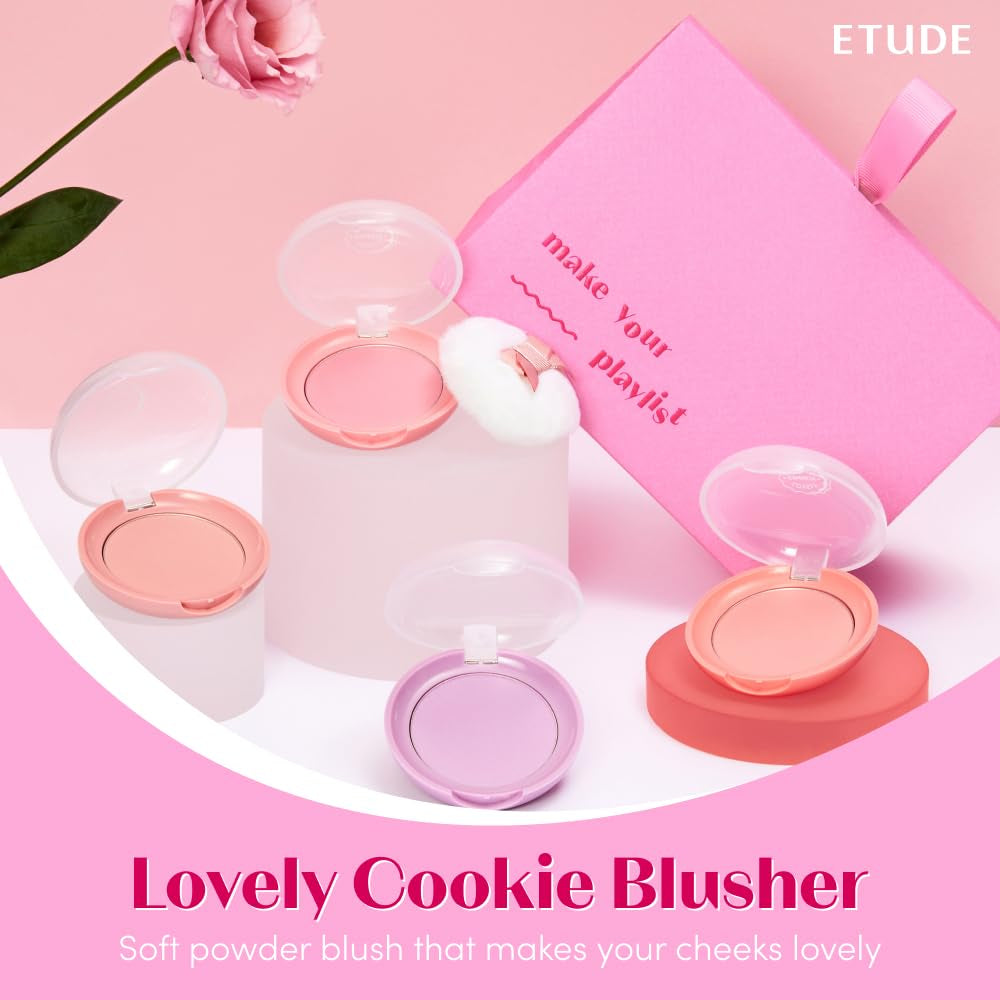 ETUDE Lovely Cookie Blusher - Sweet Coral Candy 4G | Glowing & Natural Powder Blush with Long-Lasting Sebum Control | Easy Application | Korean Makeup, Kbeauty, Perfect for Gift