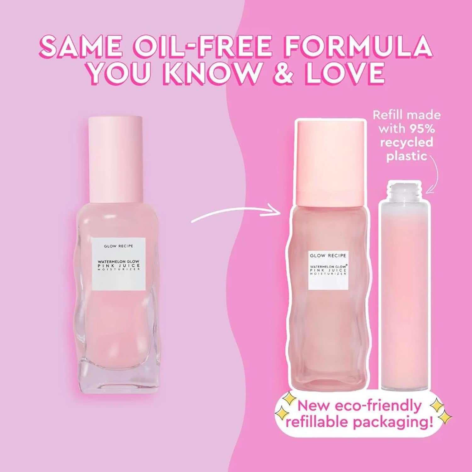 Glow Recipe Refill Pink Juice Water Gel Face Moisturizer for Women, Men & Teens - Hydrating Hyaluronic Acid, Radiance Boosting, Non-Comedogenic, Oil-Free, Lasting Korean Skin Care for Oily Skin, 60Ml