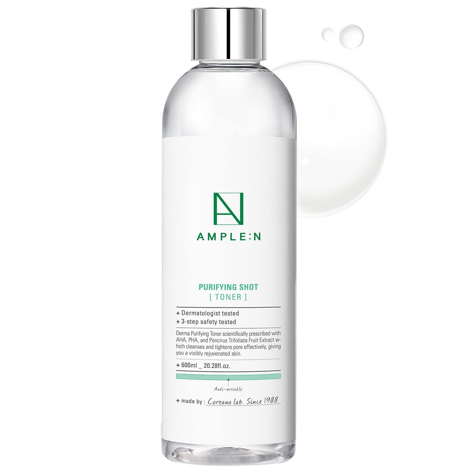 Ample:N Purifying Shot Toner - Korean AHA, PHA Pore Refining Face Toner for Oily and Acne Skin - Refreshing Pore Tightening Astringent – Removes Dead Skin Cells - 20.3 Fl.Oz.